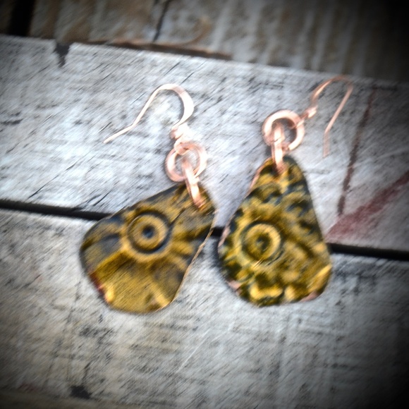 Handmade Colorful Floral Solid Copper Earrings Boho Festival Gift Cute Artsy Dan - Picture 3 of 7